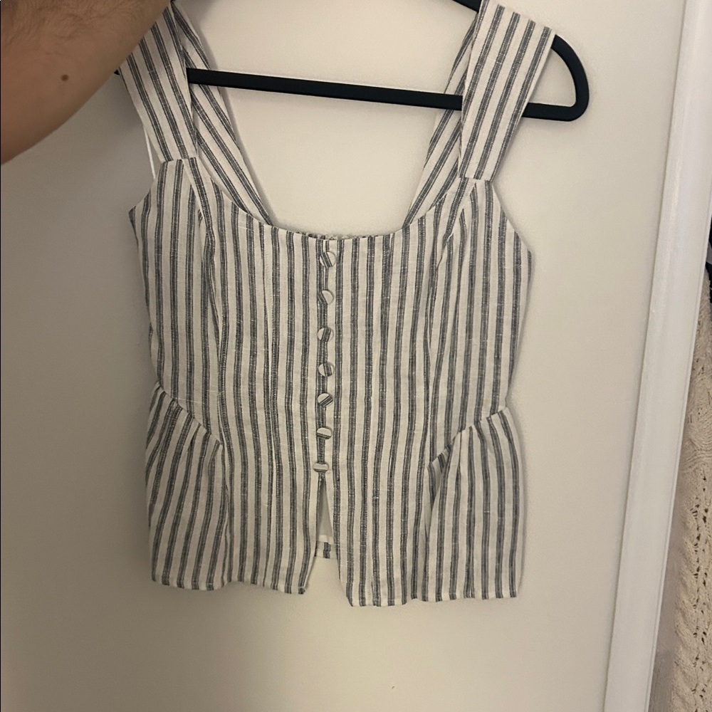 Striped Square-Neck Button Front Women's Top - Gray/White Reformation